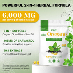 Product image showing 2 in 1 oregano oil capsules