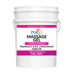 Front view of PURA 1st Vitamin Therapy Massage Gel 5 Gallon bottle