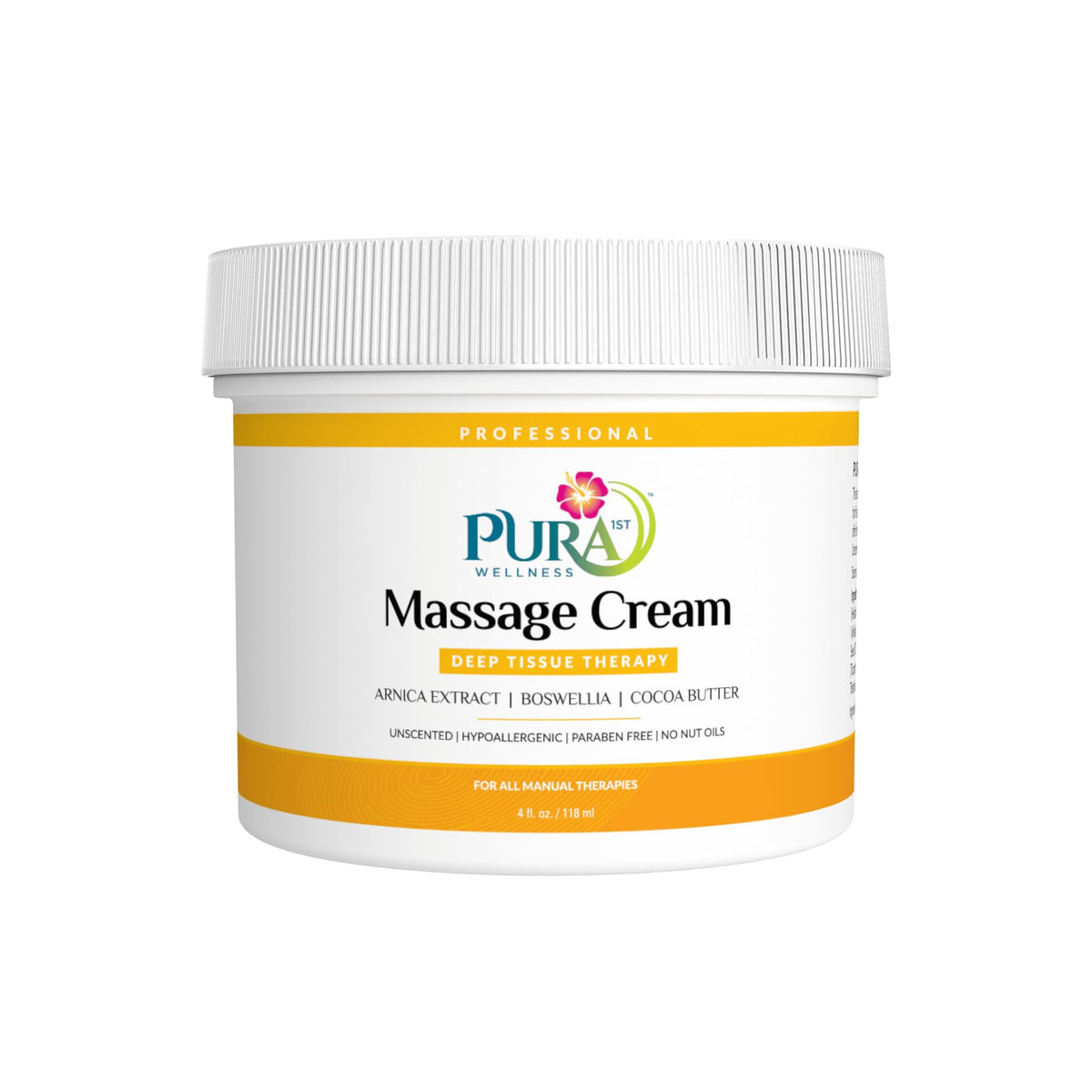 Front view of PURA 1st Wellness Deep Tissue Massage Cream 4oz jar
