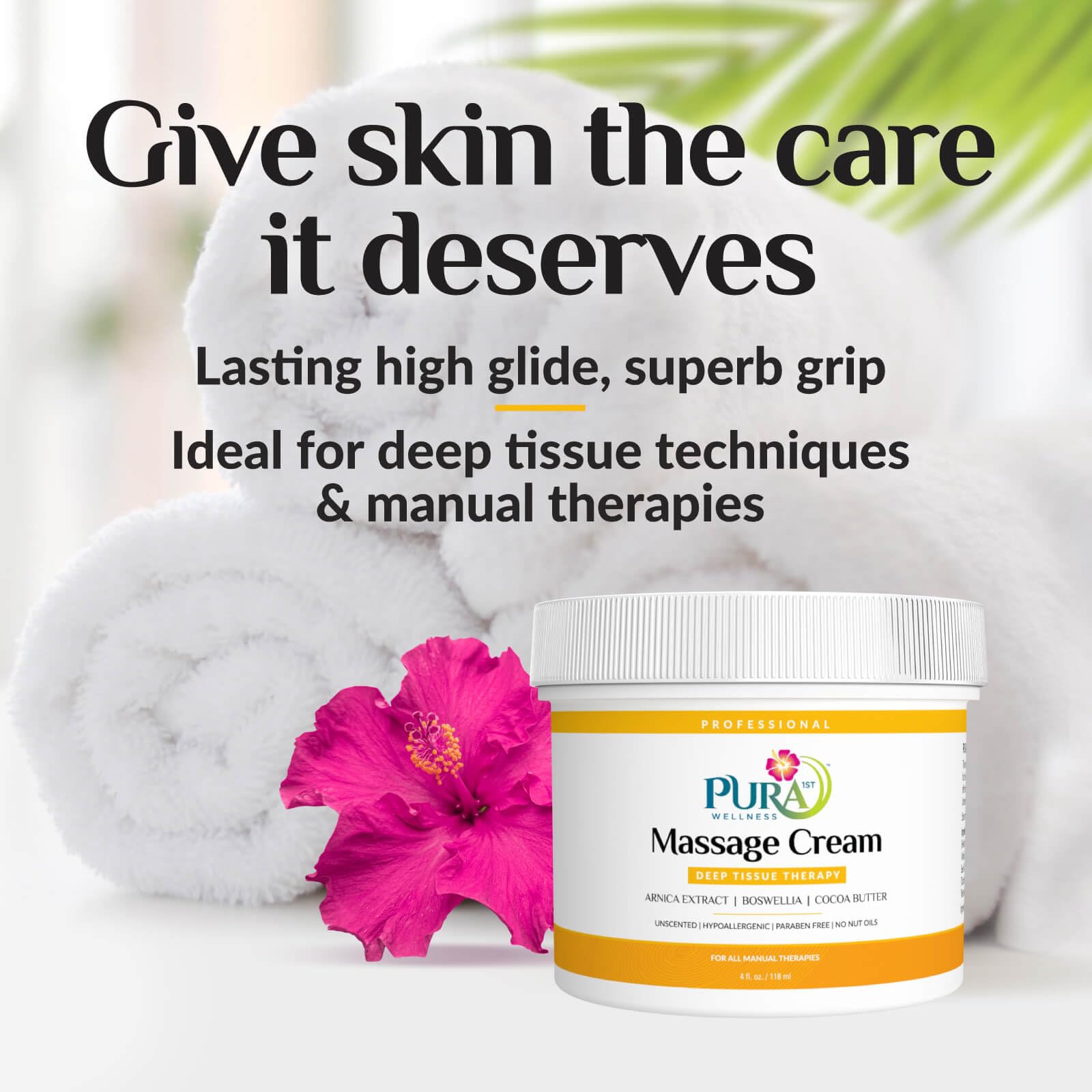 Side view of PURA 1st Wellness Deep Tissue Massage Cream 4oz jar