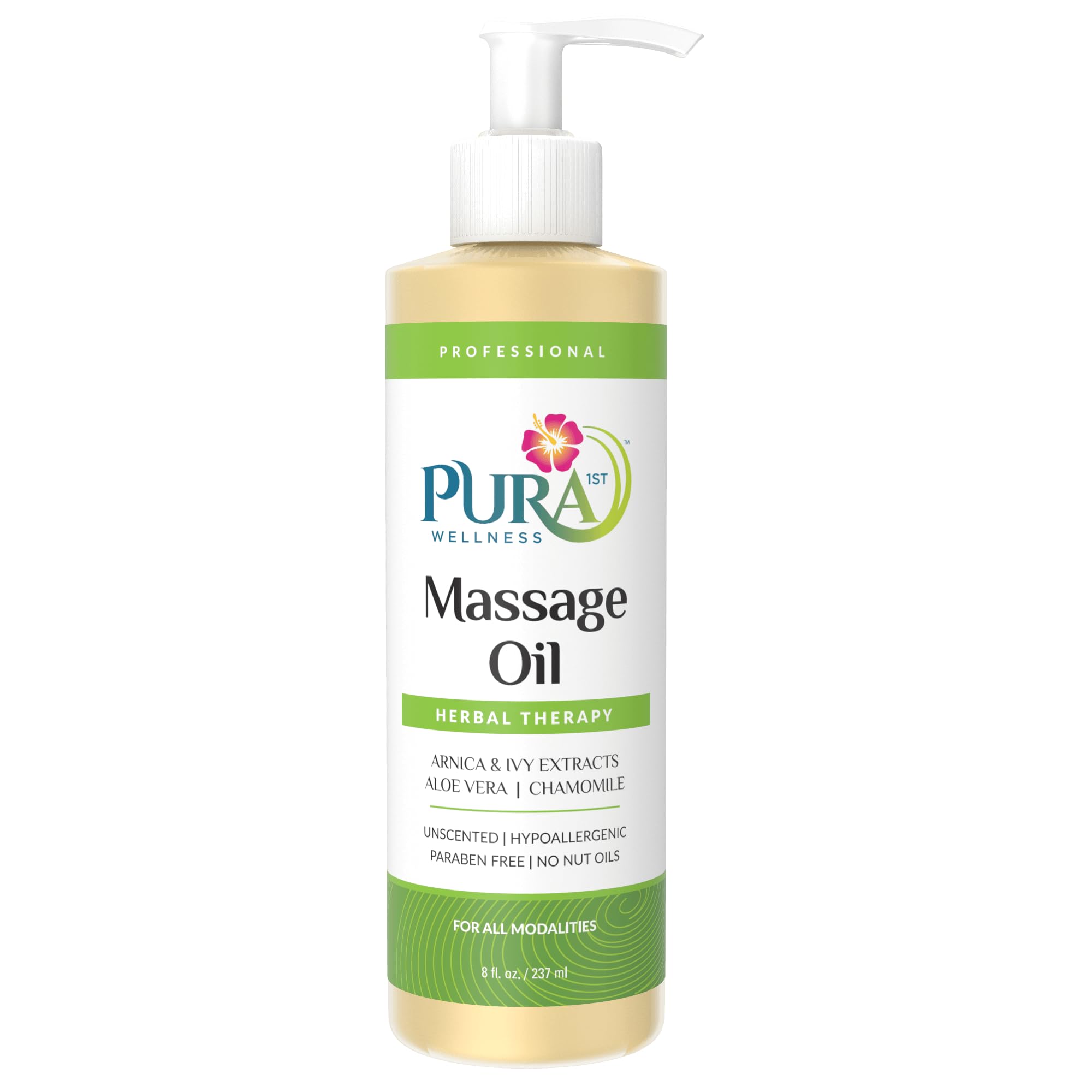 PURA 1st Wellness Herbal Massage Oil bottle, 8oz, unscented