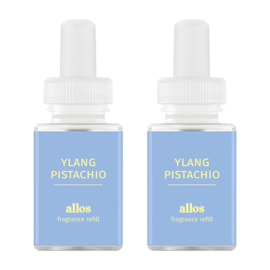 Pura and Allos Ylang Pistachio Calm fragrance refill 2-pack front view