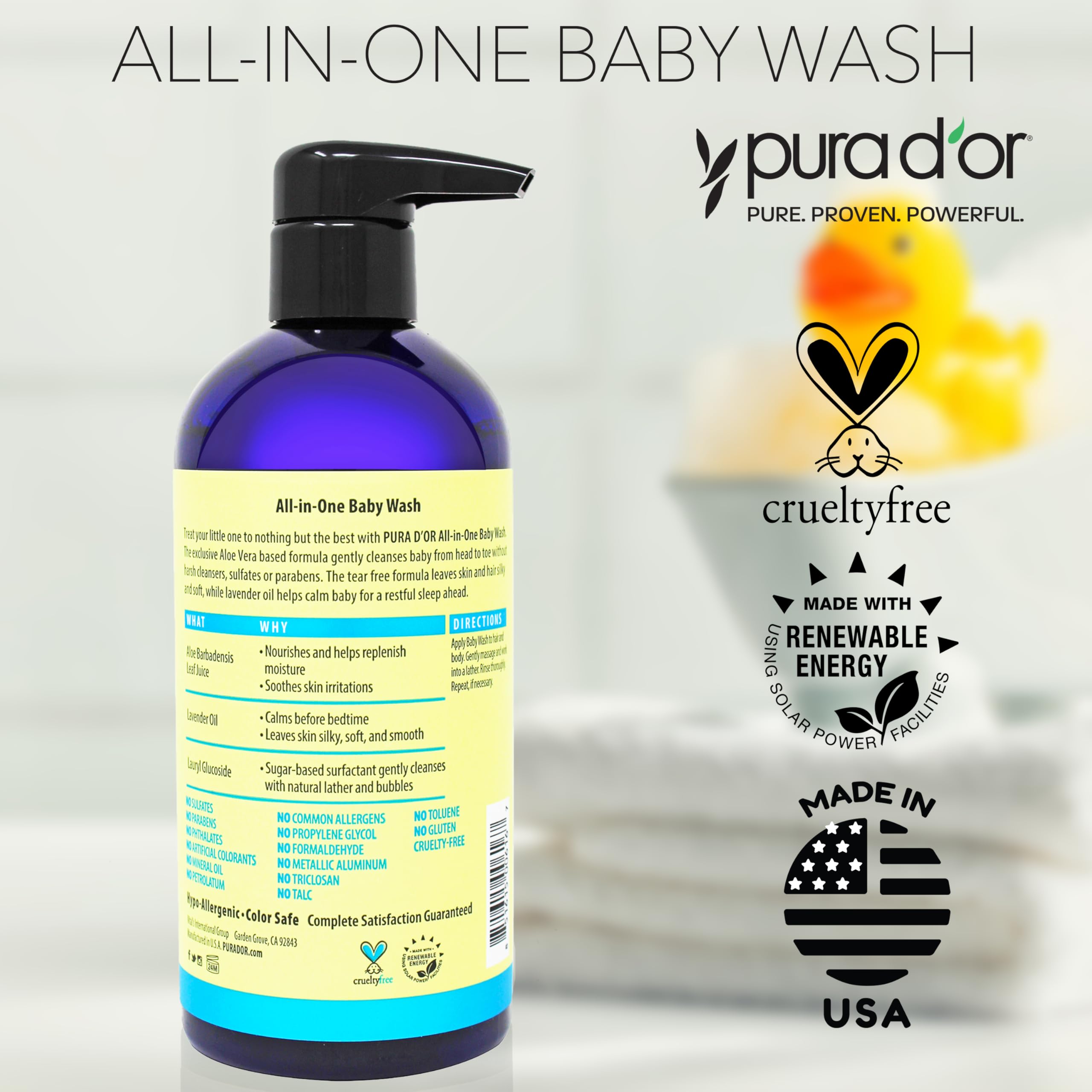 Gentle baby bath and shampoo product in a calming bath scene