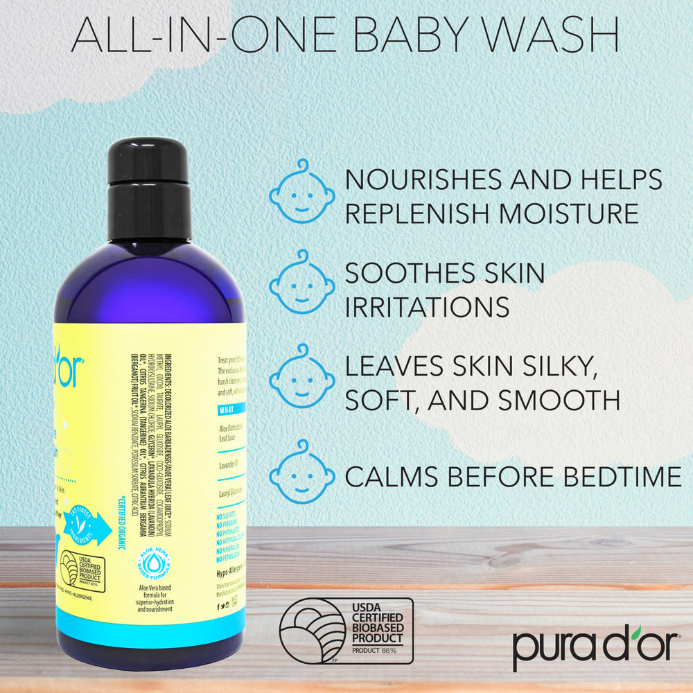 Ultra-mild PURA D'OR baby wash and shampoo with Aloe Vera