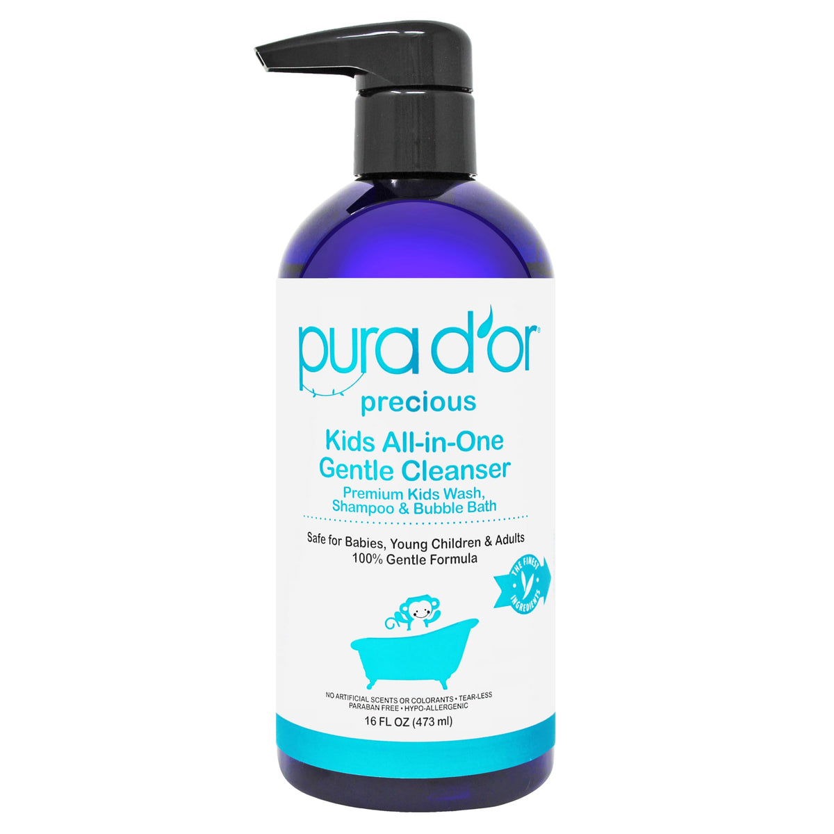 PURA D'OR Kids Wash 16oz bottle - front