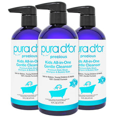 PURA D'OR Kids Wash 16oz bottles arranged as a trio (48oz total)