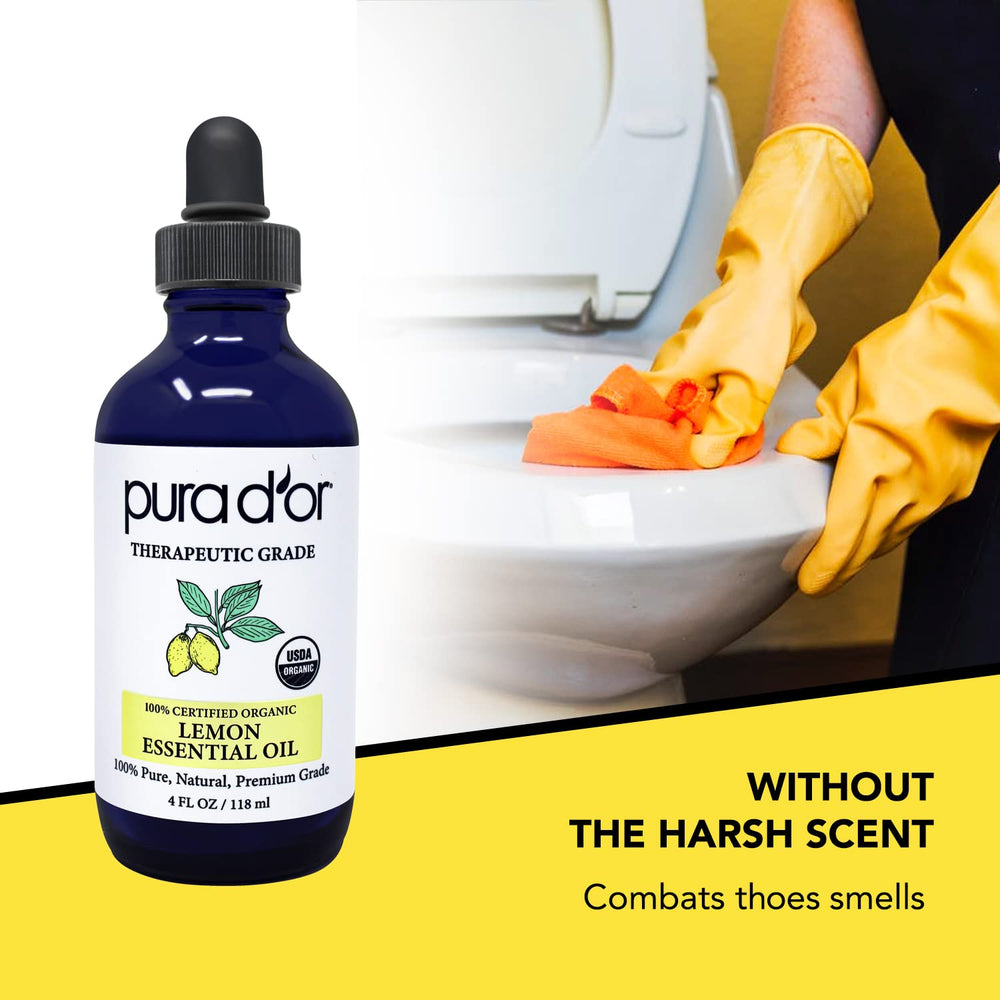 Lemon essential oil being used with a diffuser for aromatherapy