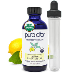 PURA D'OR Organic Lemon Essential Oil 4oz glass dropper bottle