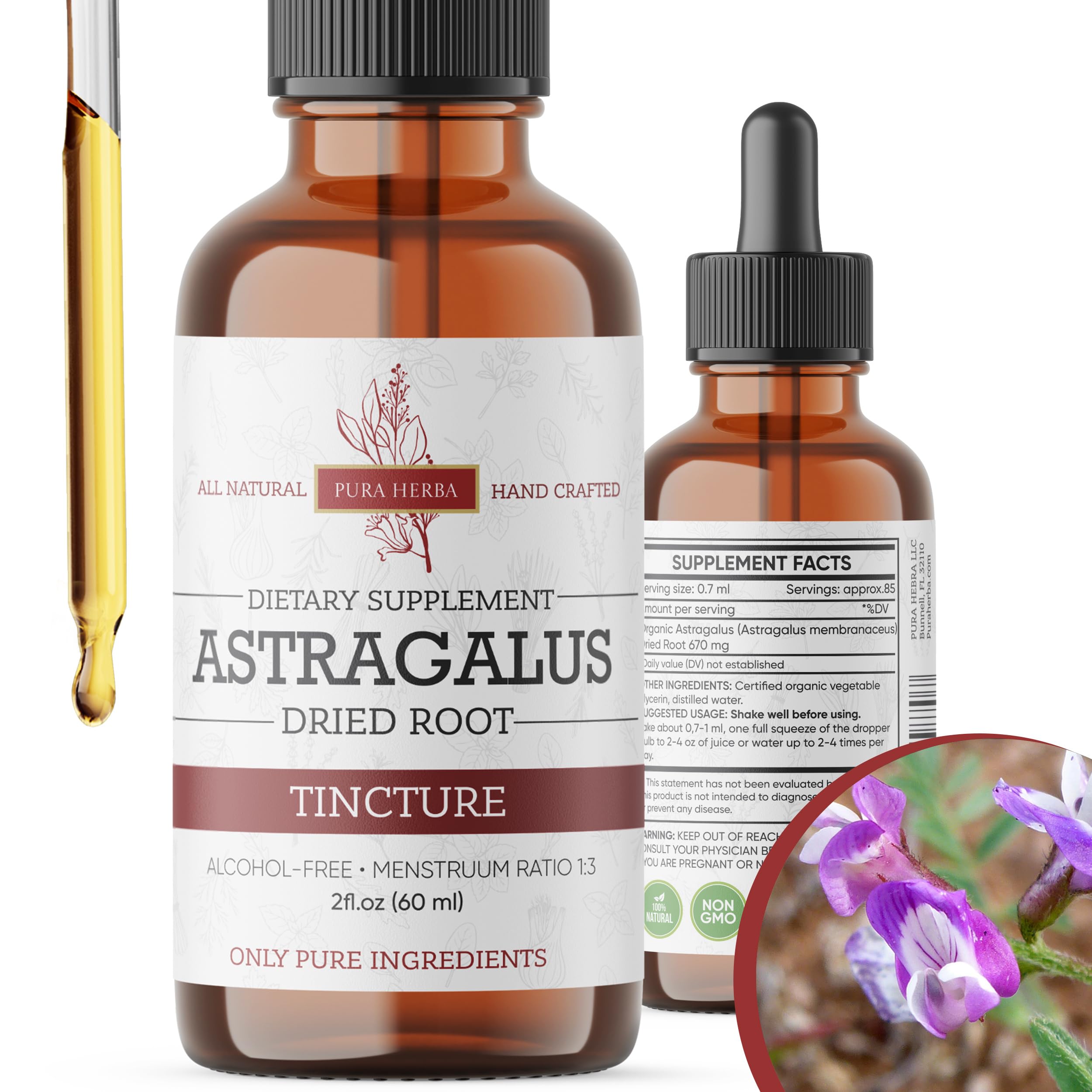 Pura Herba Organic Astragalus Tincture bottle front view