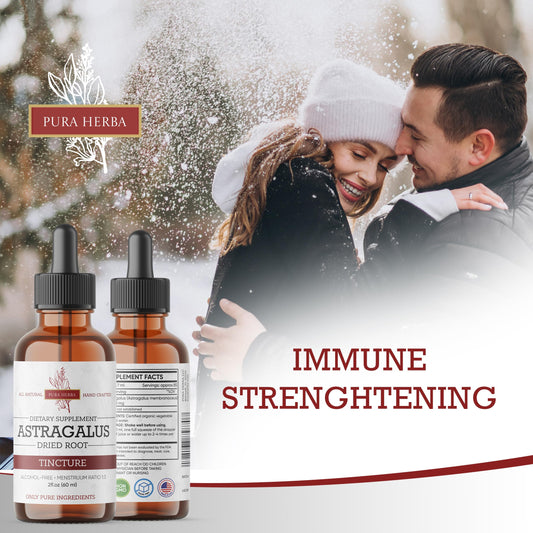 Pura Herba Astragalus tincture bottle with dropper and label