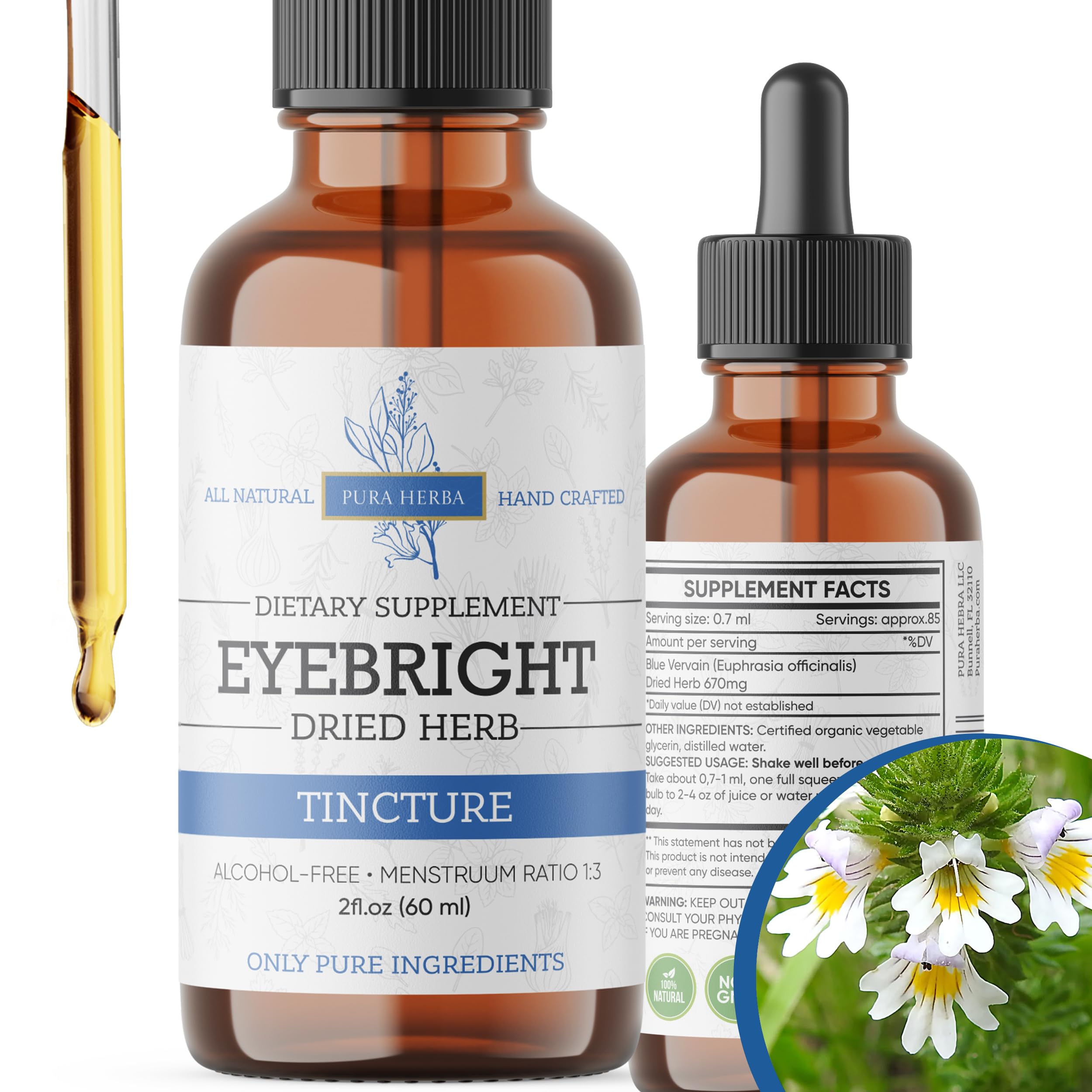 Pura Herba Eyebright herb 2oz extract bottle
