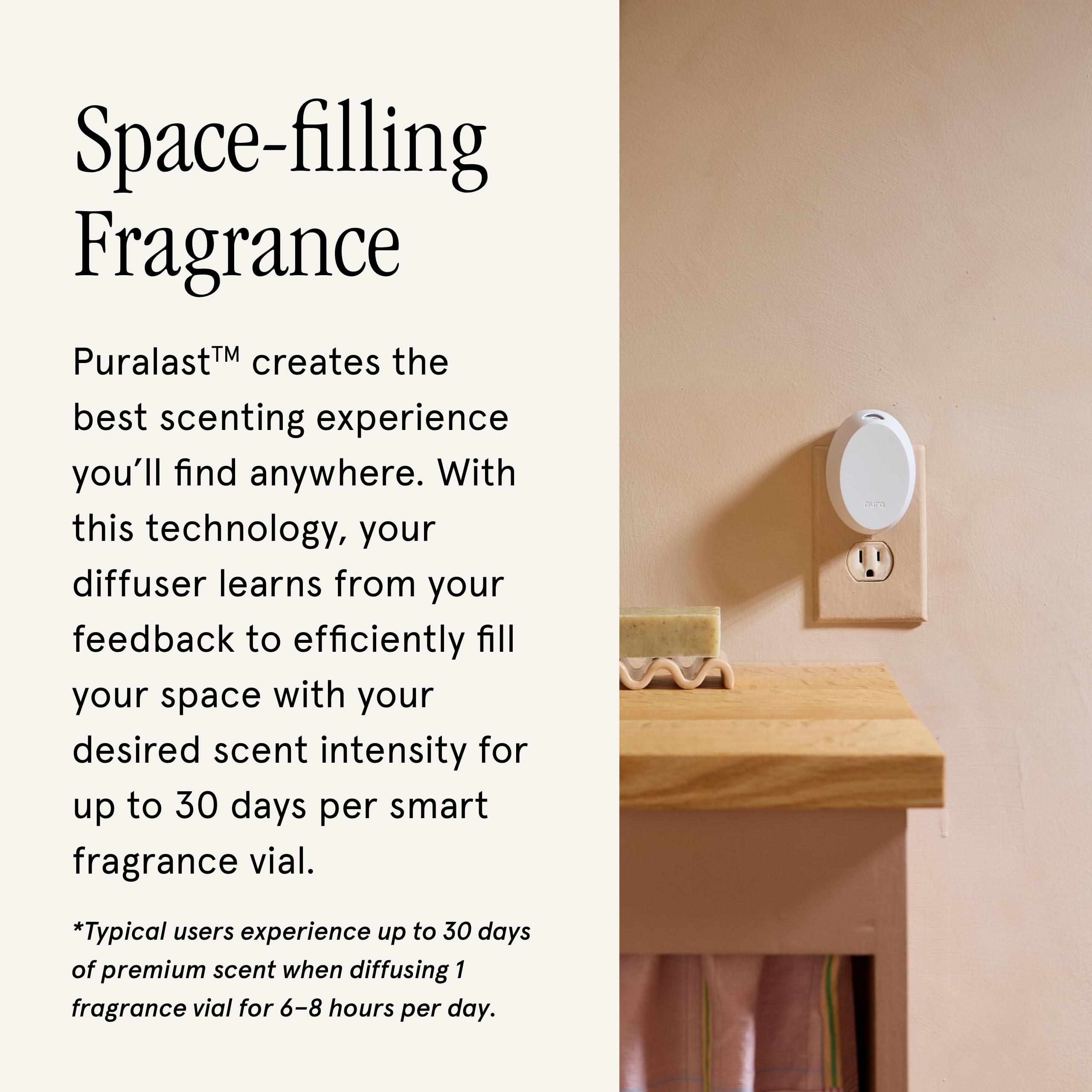 Pura Mini diffuser placed in a small bathroom or closet