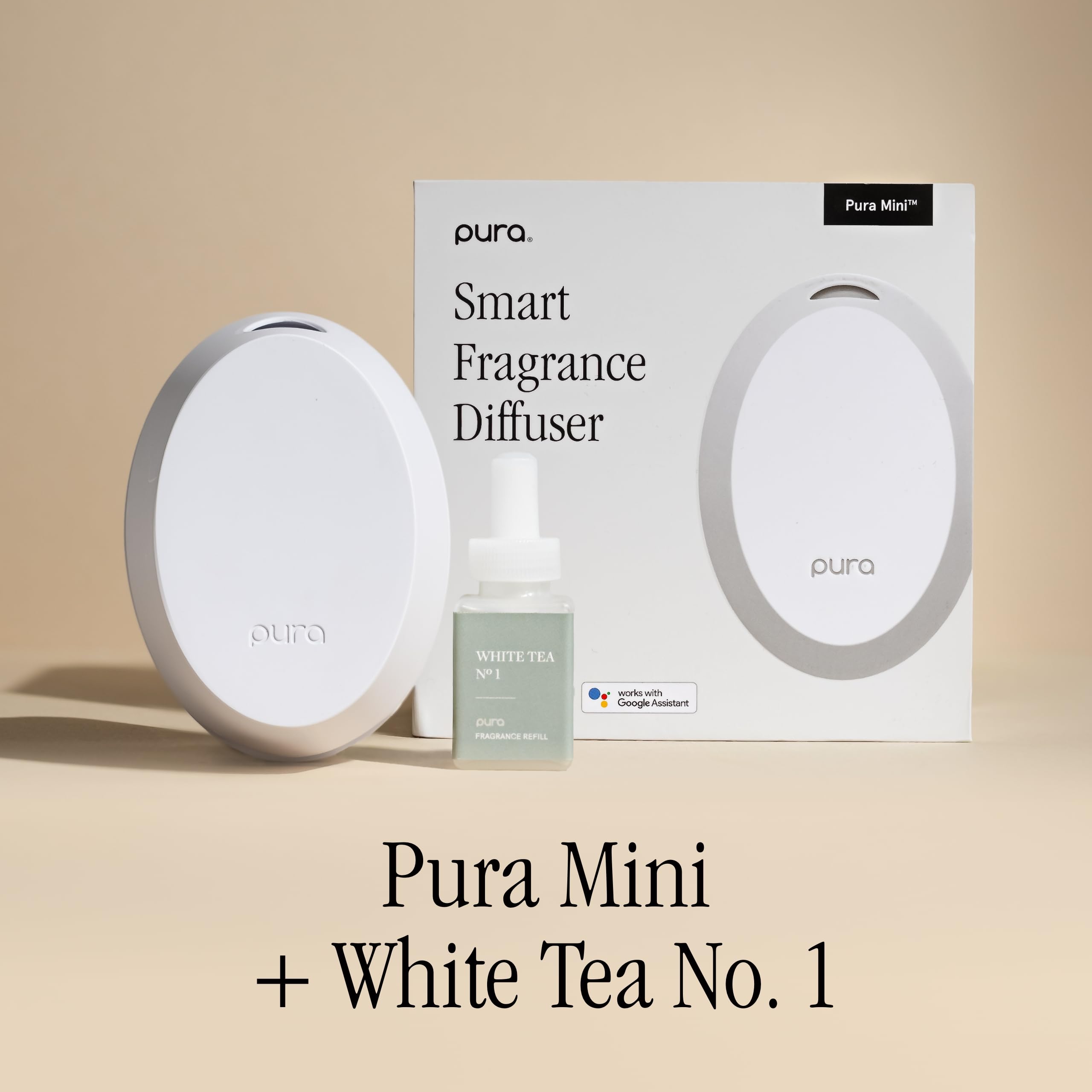 Side view of Pura Mini Diffuser in White Tea No.1 scent