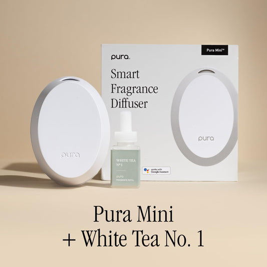 Side view of Pura Mini Diffuser in White Tea No.1 scent