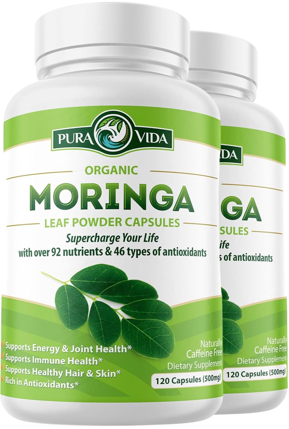 PURA VIDA MORINGA Capsules — Single Origin Organic Moringa Powder, 120 ...