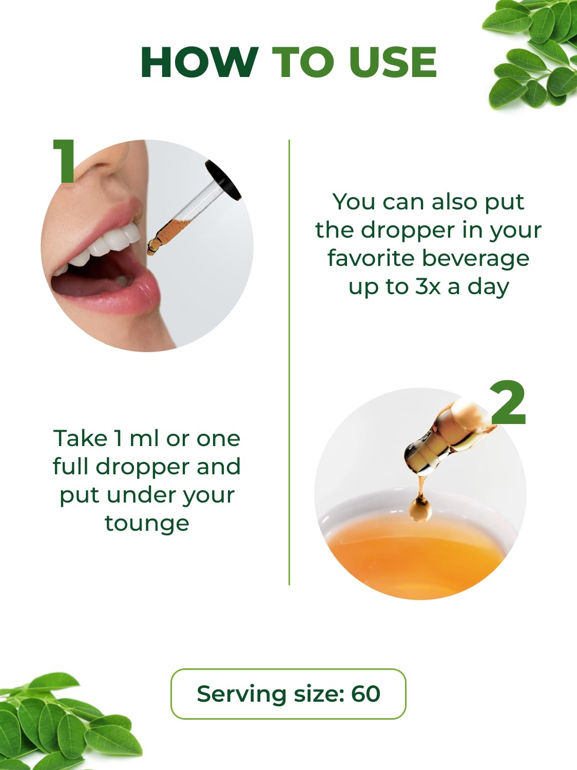 Moringa Drops being added to a glass of water