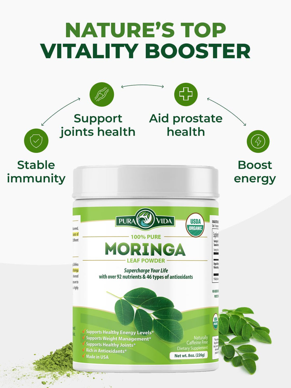 Product packaging indicating third-party testing and USDA Organic certification
