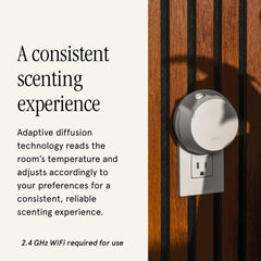 Smartphone displaying Pura app controlling fragrance diffusion