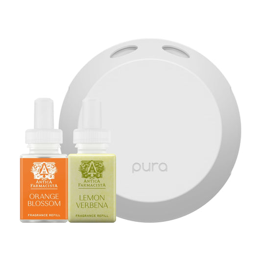 Pura 4 starter set box featuring Orange Blossom and Lemon Verbena refills