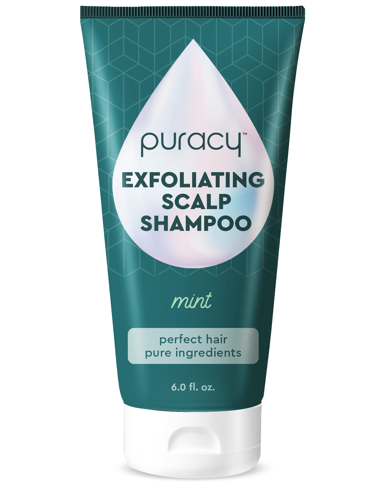Puracy Scalp Scrub bottle closeup showing gentle pre-shampoo care
