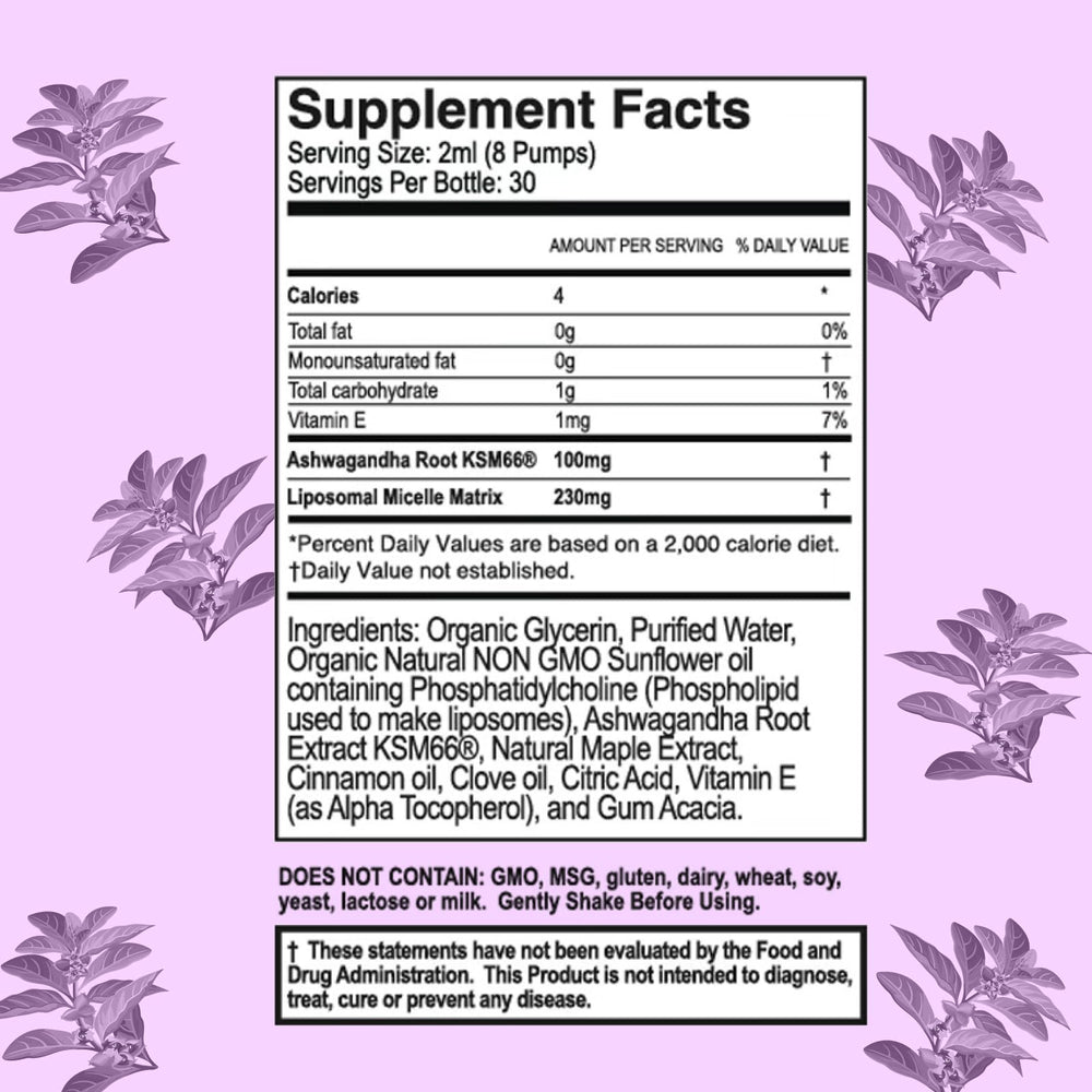 Front packaging of PURALITY HEALTH Ashwagandha Liposomal Liquid (Chai)