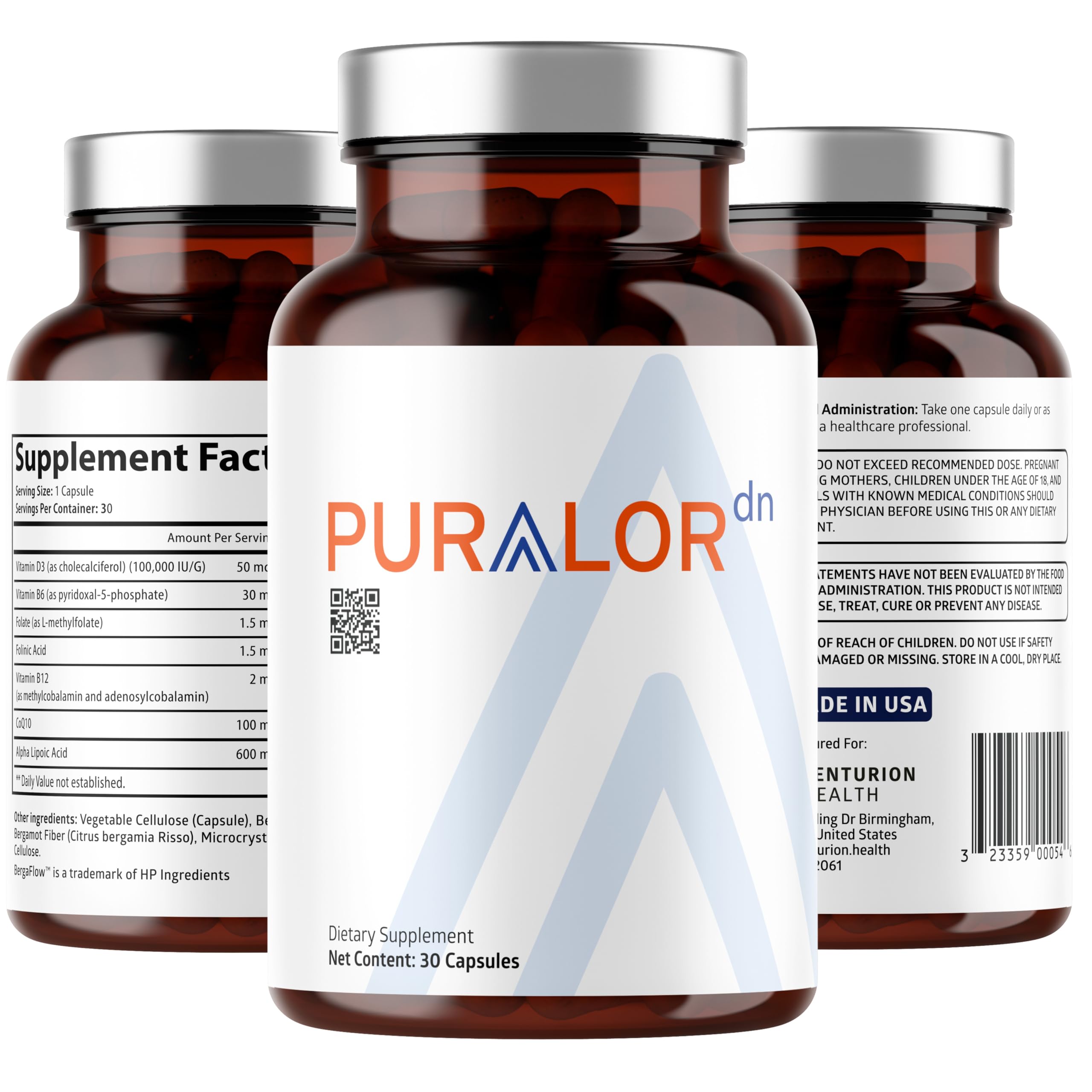 Puralor DN nerve support bottle label on white background