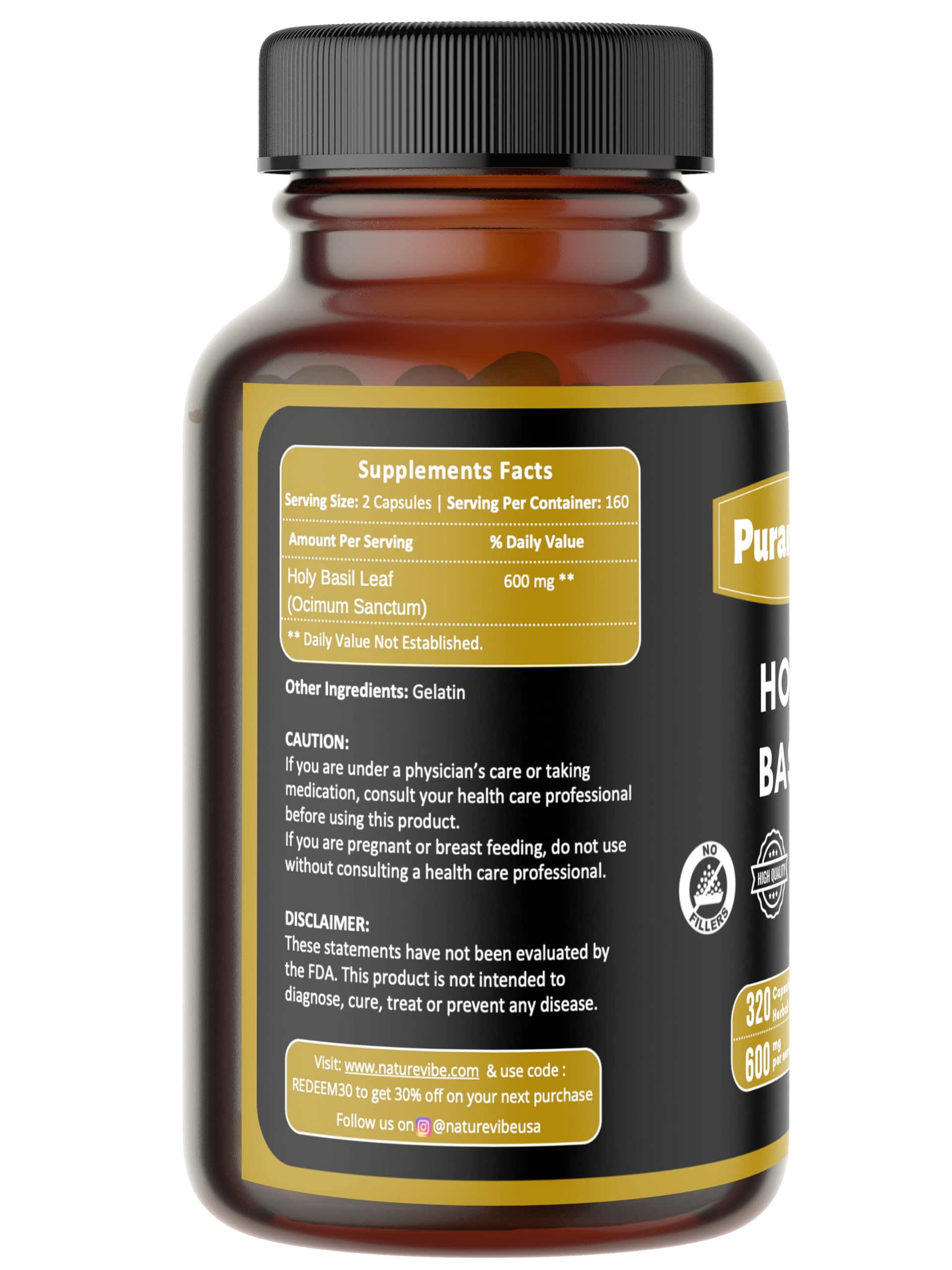 600 mg Holy Basil per serving (two capsules)