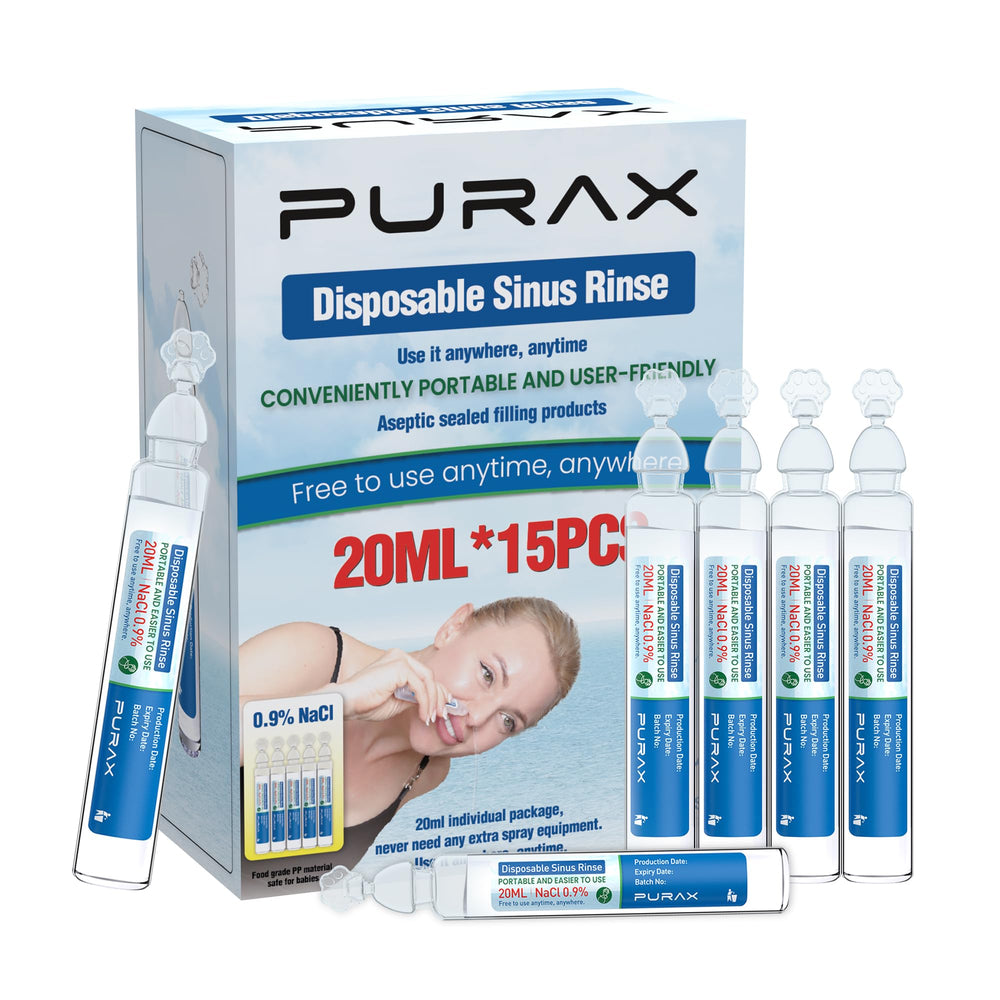 PURAX saline ampoules 20ml packaging ready for travel