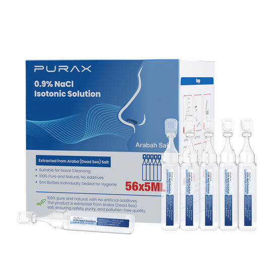 Purax saline solution ampoules 5ml packaging for hygienic daily use