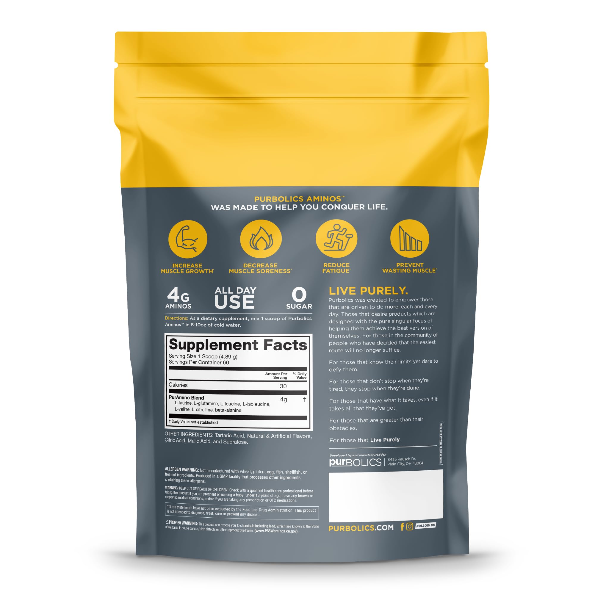 Nutrition facts panel for Purbolics Aminos Sour Rainbow Candy
