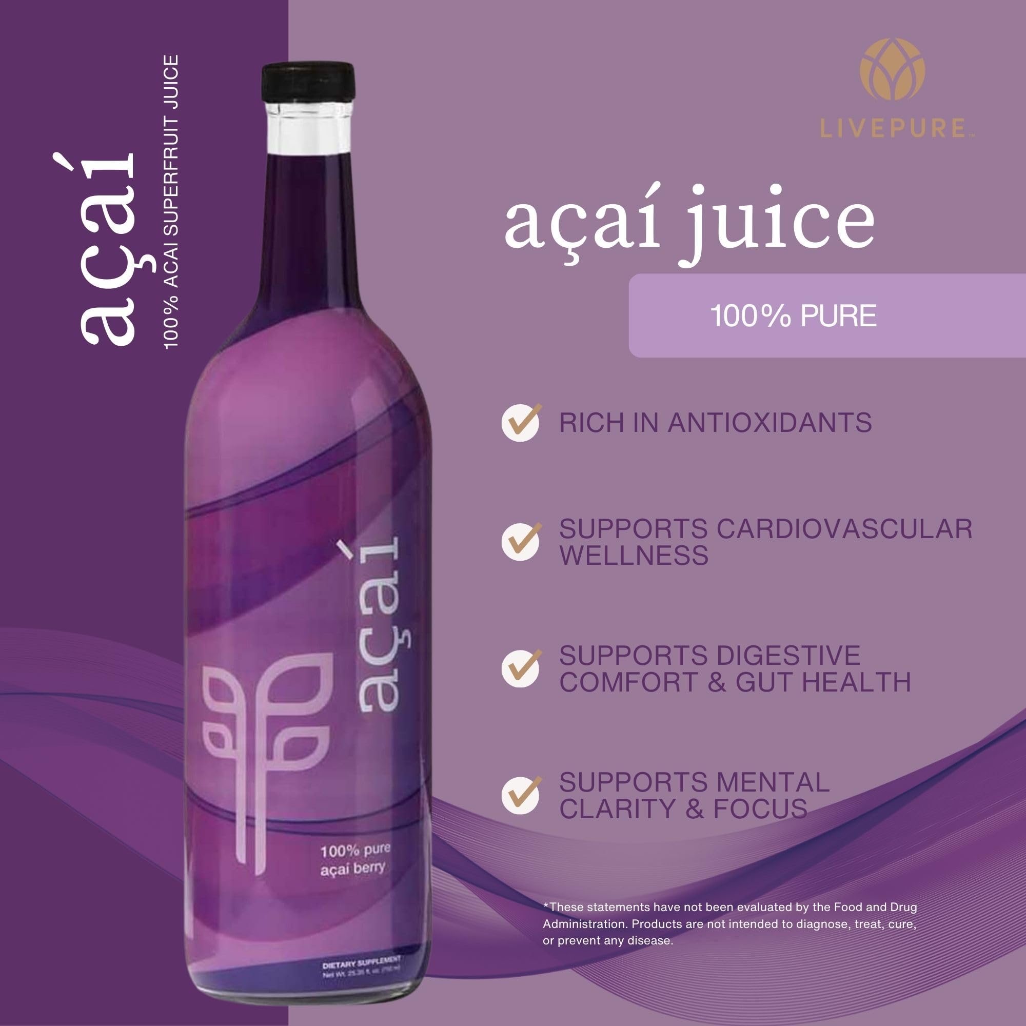 Close-up of Pure Acai Juice bottle label