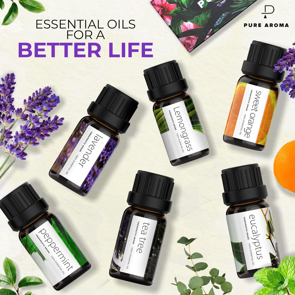 Gift-ready packaging of Pure Aroma essential oils set in an elegant box