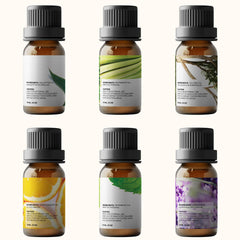Dark amber glass essential oil bottles protecting oils from light