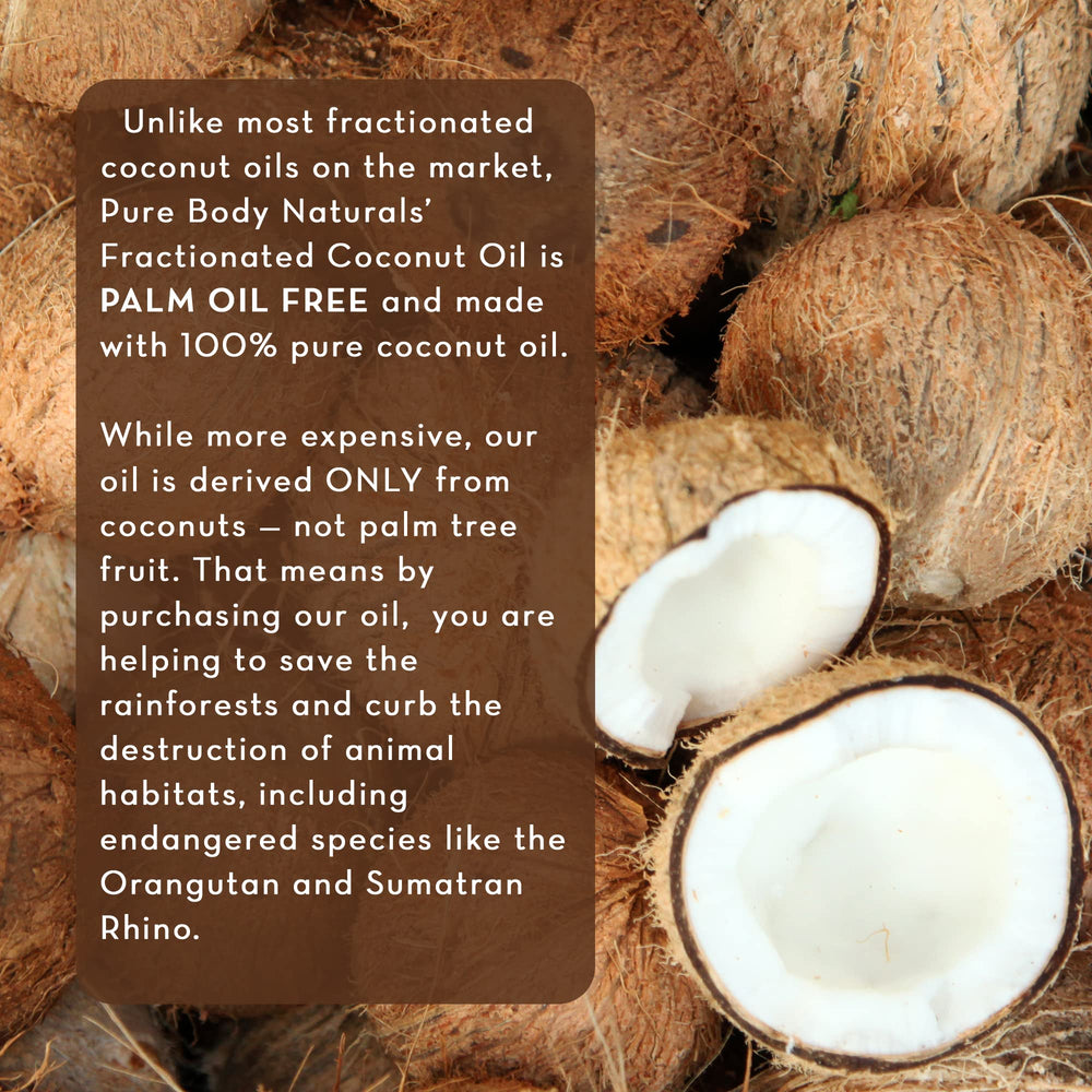 Pure Body Naturals fractionated coconut oil for essential oil dilution, gentle carrier.