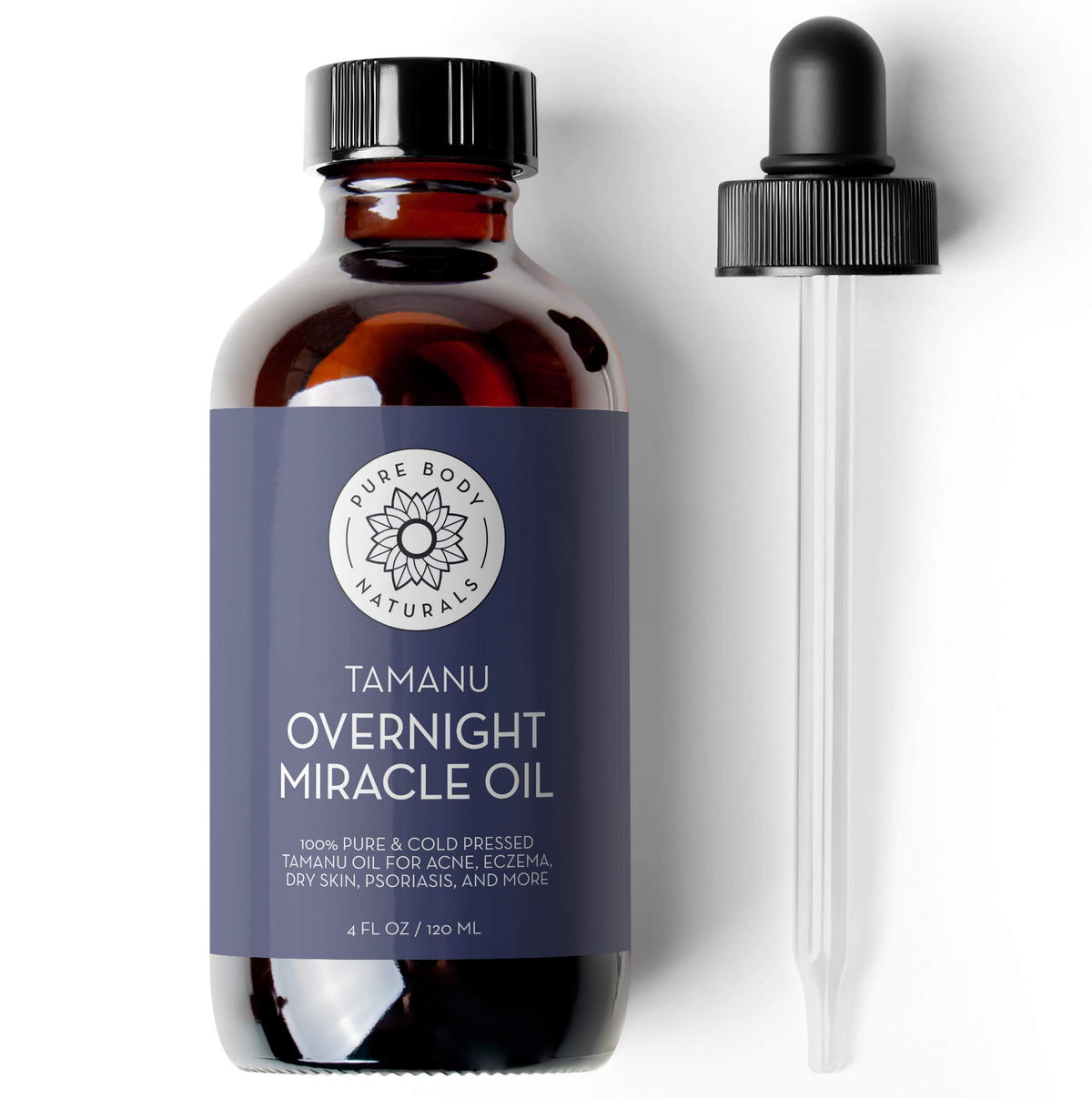 Pure Body Naturals Tamanu Oil bottle for soothing dry skin
