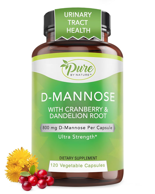 Pure By Nature D-Mannose with Cranberry and Dandelion Root bottle – front view