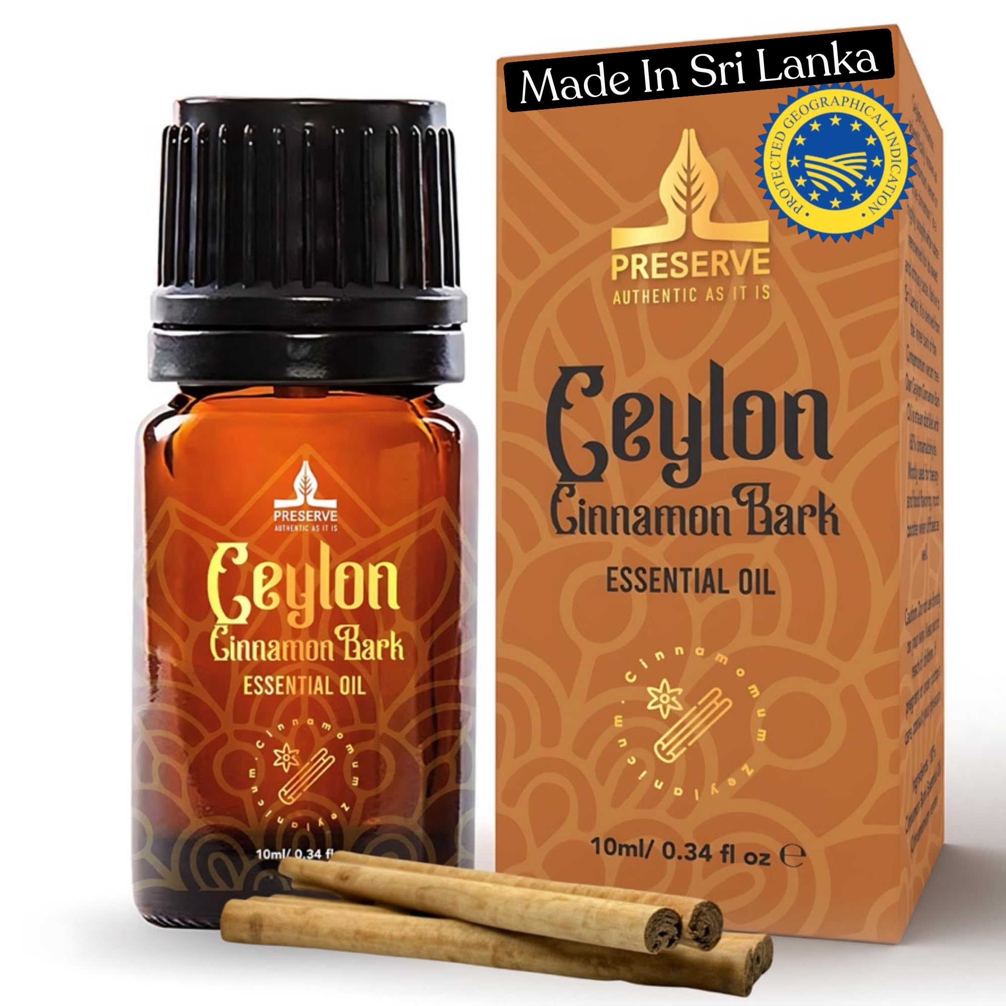 Bottle of Pure Ceylon Cinnamon Bark Essential Oil 10ml