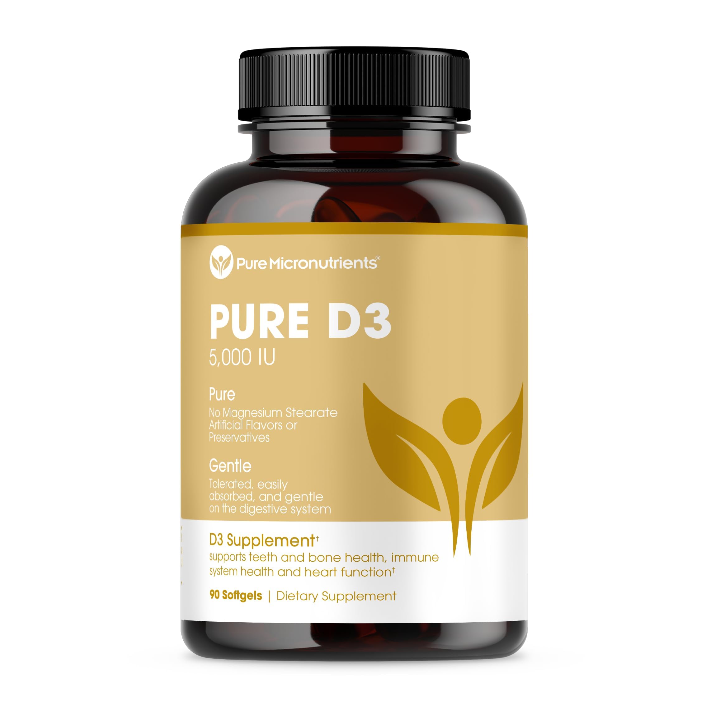 Pure D3 5000 IU softgel bottle – 90 count front view