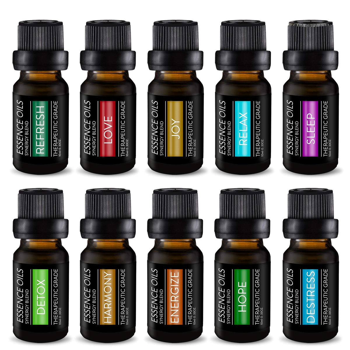Top view of Pure Daily Care Aromatherapy Top 10 Essential Oil Synergy Blend Set