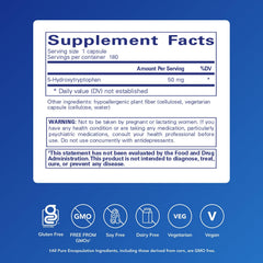 180-count Pure Encapsulations 5-HTP capsules on display for daily use.