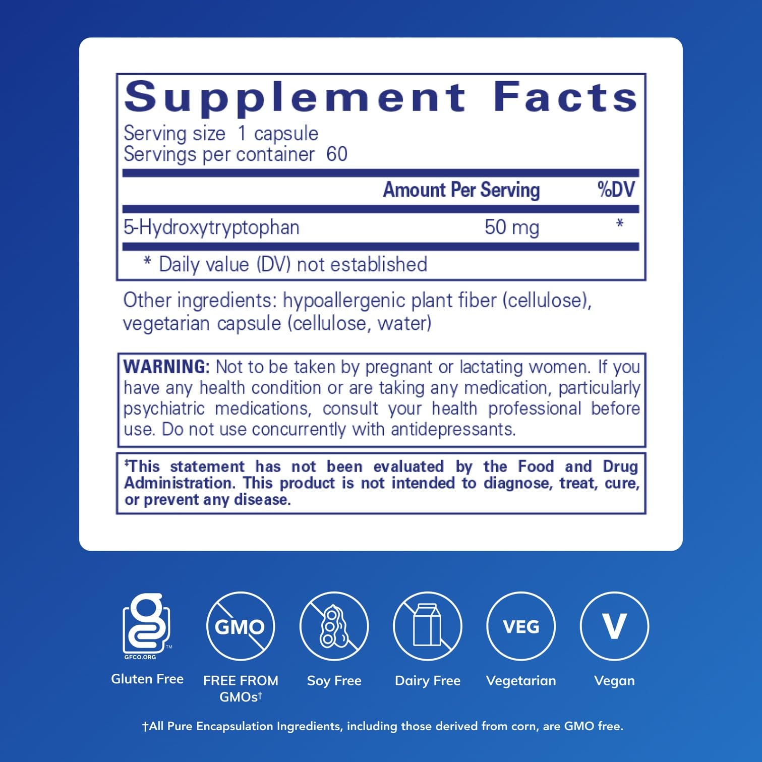 Pure Encapsulations 5-HTP packaging inside box highlighting clean, premium formulation.