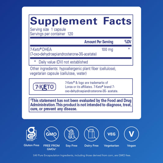 Bottle of Pure Encapsulations 7-Keto DHEA 100 mg capsules