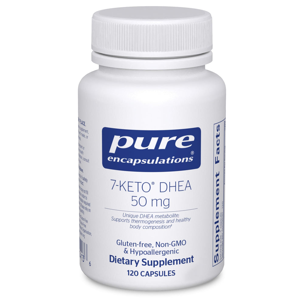 Pure Encapsulations 7-Keto DHEA 50 mg bottle for metabolism support.