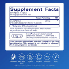 Close-up of Pure Encapsulations 7-Keto DHEA capsules for metabolism support.