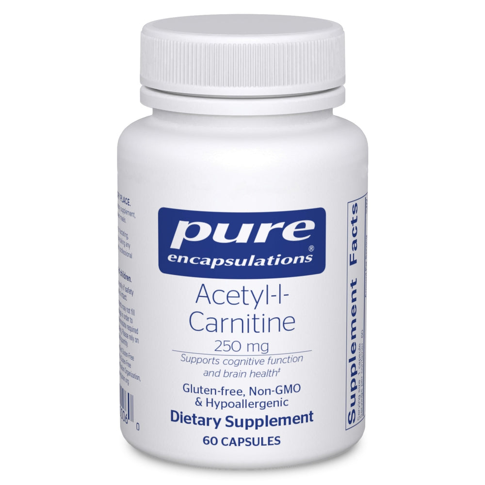 Pure Encapsulations Acetyl-L-Carnitine 250 mg bottle supports memory and focus
