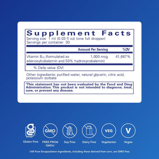 Close-up of the bottle label for Adenosyl/Hydroxy B12 Liquid 30 mL