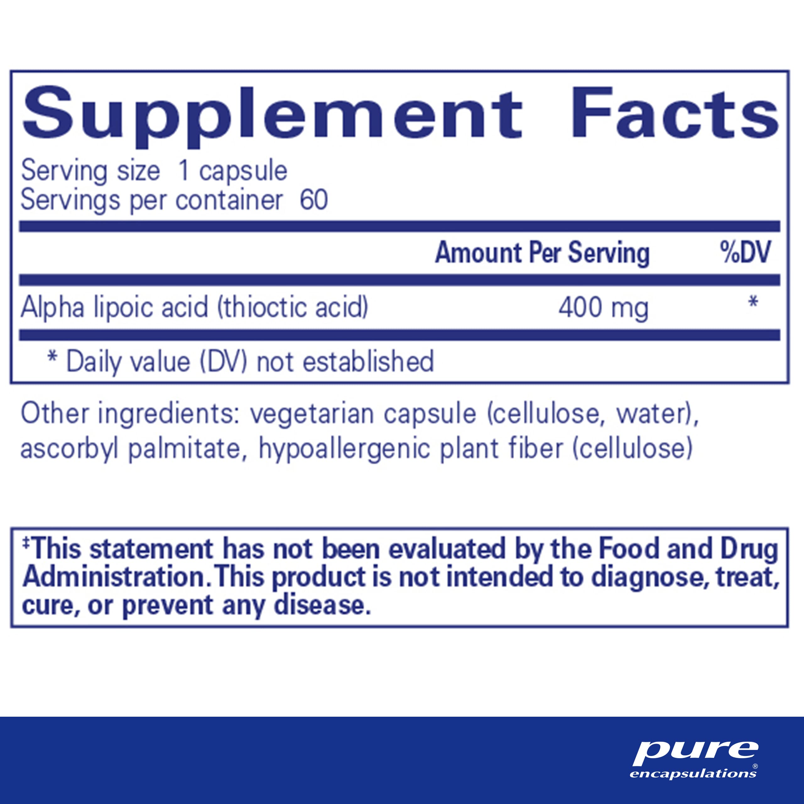 Close-up of Alpha Lipoic Acid 400 mg capsules