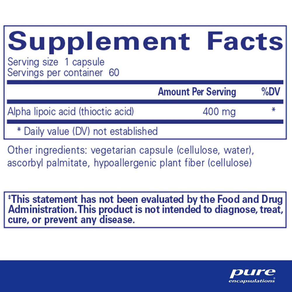 Close-up of Alpha Lipoic Acid 400 mg capsules