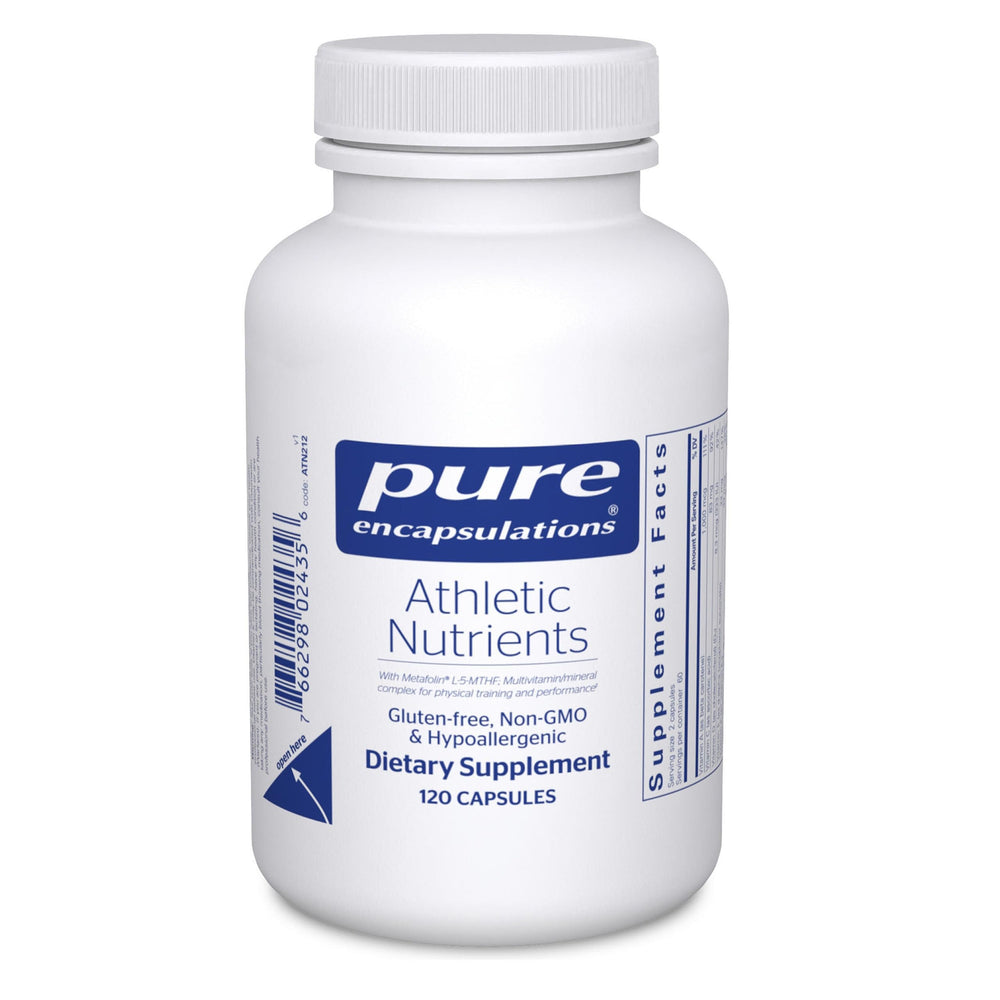Pure Encapsulations Athletic Nutrients bottle front view showing product design for training support.
