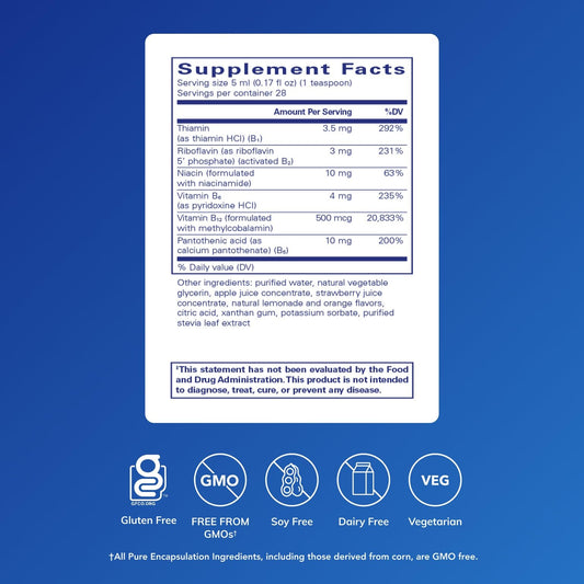 Bottle label close-up of Pure Encapsulations B-Complex Liquid